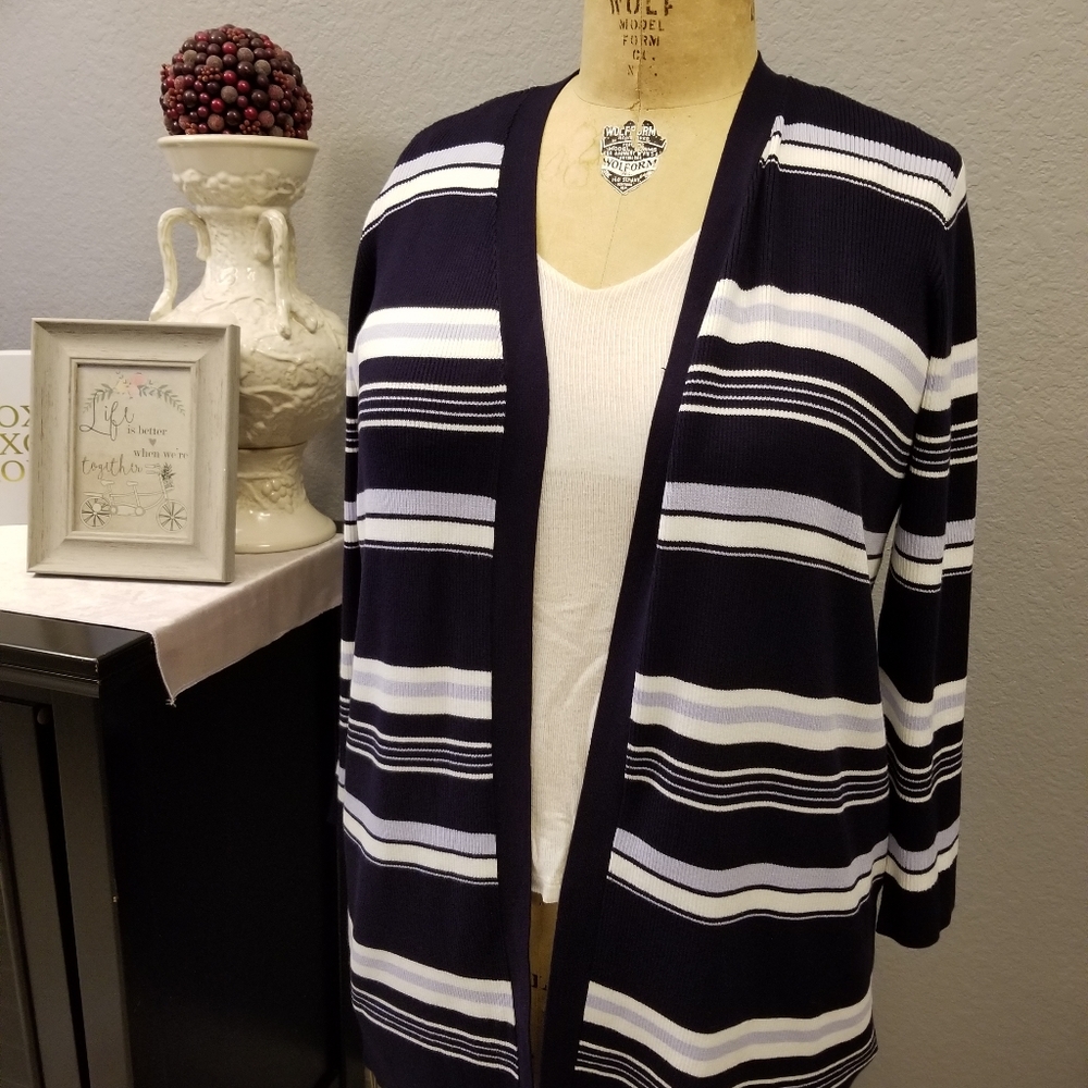 Calvin Klein Striped Plus Size 2x Duster Cardigan